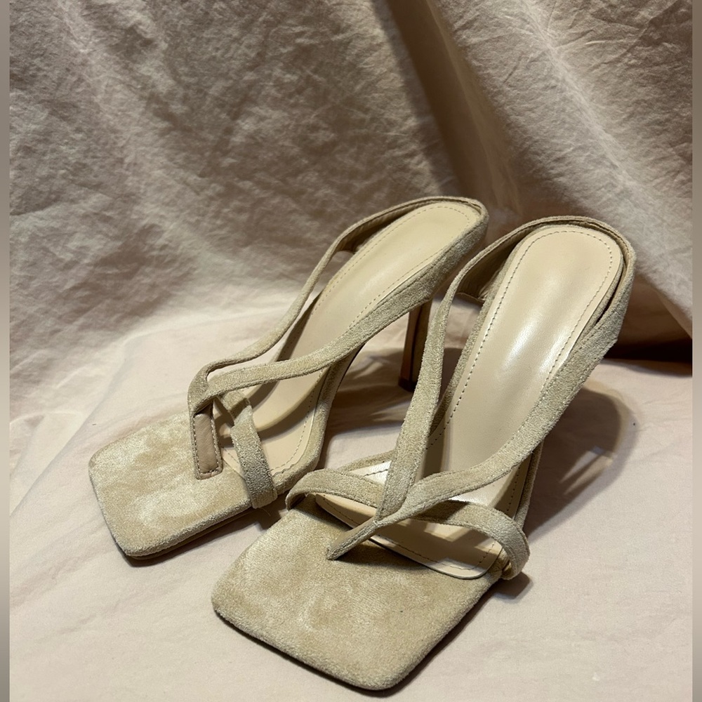 Shein Tan Square Toe Strap Heels